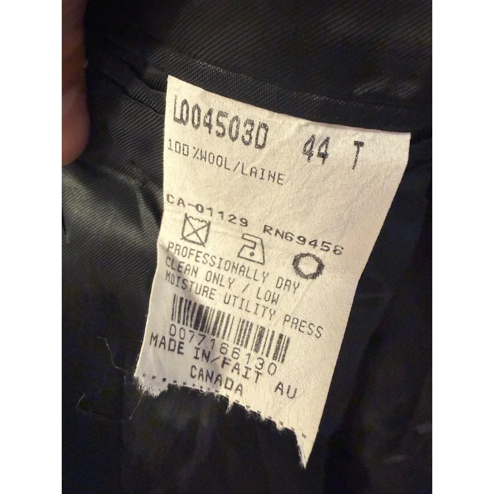 Mens 100% Wool 3-Button Blazer Jacket Made in Canada Charcoal Grey 44 T L004503D
